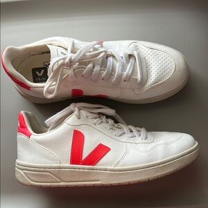 Veja White and Pink Sneakers
